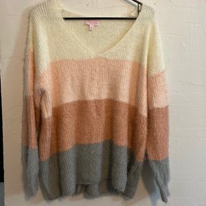 SUPER SOFT medium pink lily color block sweater